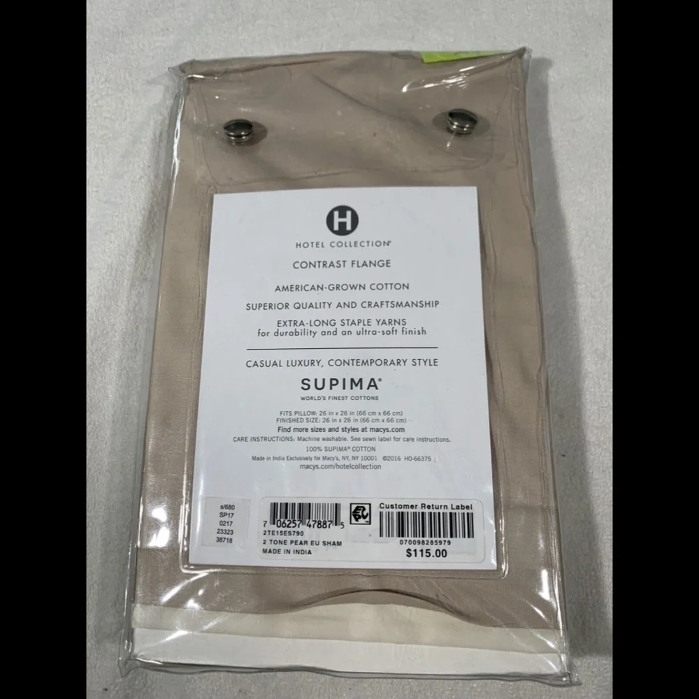 NIB Hotel Collection Contrast Flange (1) European Sham‎ in 2 Tone Pear